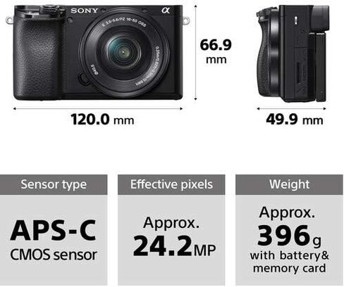 Sony Alpha A6100 Mirrorless Camera with 16-50mm and 55-210mm Zoom Lenses, ILCE6100Y/B, Black | 55-210mm Zoom Lenses, 16-50mm, ILCE6100Y B in Kuwait
