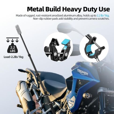 EMART Motorcycle Mount Kit for Insta 360 X4 X5, Bike Handlebar Clamp Mounts | Motorcycle Camera Mount with 55.7" Invisible Selfie Stick for Insta 360 X5 X4 X3 X2 X ONE/DJI OSMO/360 Camera/GoPro in Kuwait
