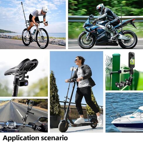 EMART Motorcycle Mount Kit for Insta 360 X4 X5, Bike Handlebar Clamp Mounts | Motorcycle Camera Mount with 55.7" Invisible Selfie Stick for Insta 360 X5 X4 X3 X2 X ONE/DJI OSMO/360 Camera/GoPro in Kuwait