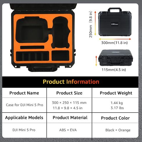 Waterproof Hard Carrying Case for DJI Mini 5 Pro Drone, Fly More Combo, Holds 9 Batteries, DJI RC 2/RC N3 Remote Controller, Charging Hub and Other Accessories | Shockproof, Dustproof in Kuwait