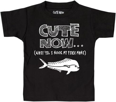 Cute Now... Wait 'Til I Hook My First Mahi - Toddler Kids Fishing T-Shirt Short Sleeve Cotton in Kuwait