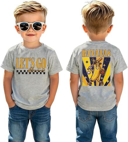 BOUTIKOME Toddler Girl Boy Baseball Shirt Let's Go Banana T-Shirt Funny Banana Baseball Fan Tees Game Day Short Sleeve Tops in Kuwait