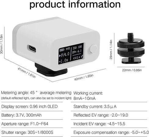 Adjustment Camera Light Meter, Light Meter Camera Photometer Photography Set, Hot Shoe/Cold Shoe Mounting, ISO6~8000, F1.0~F64 and 30s~1/8000s Adjustable, for Film Photography in Kuwait
