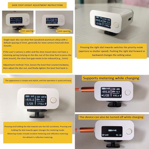 Adjustment Camera Light Meter, Light Meter Camera Photometer Photography Set, Hot Shoe/Cold Shoe Mounting, ISO6~8000, F1.0~F64 and 30s~1/8000s Adjustable, for Film Photography in Kuwait