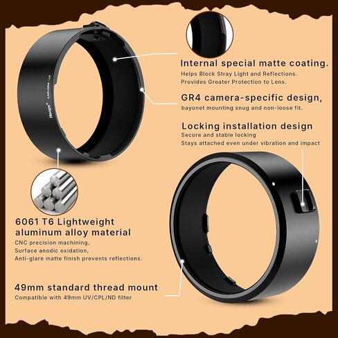 Haoge GR4 49mm Filter GW-4 Wide Lens Adapter Ring for RICOH GR VI HDF Camera Lens Accessories,Replacement GA-3, Metal Bayonet Mount, Lock Button Design LAR-GR4-Lo in Kuwait