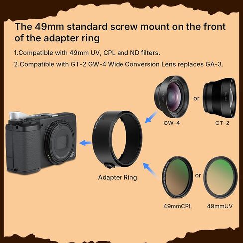 Haoge GR4 49mm Filter GW-4 Wide Lens Adapter Ring for RICOH GR VI HDF Camera Lens Accessories,Replacement GA-3, Metal Bayonet Mount, Lock Button Design LAR-GR4-Lo in Kuwait