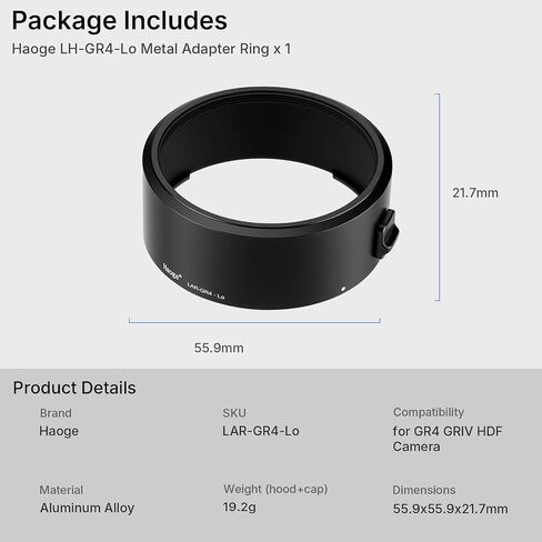 Haoge GR4 49mm Filter GW-4 Wide Lens Adapter Ring for RICOH GR VI HDF Camera Lens Accessories,Replacement GA-3, Metal Bayonet Mount, Lock Button Design LAR-GR4-Lo in Kuwait