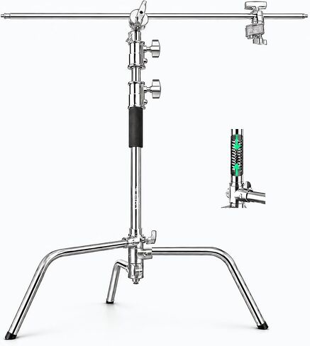 Heavy Duty C Stand with Boom Arm - 9.18ft/280cm Stainless Steel Photography Light Stand | 103cm Holding Arm, 2 Grip Heads, Turtle Base For Studio Photography & Video Lighting in Kuwait