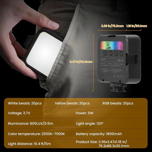 TARION RGB LED Video Light: Little Camera Light Compact Pocket Output Lighting 2500K-7000K Colorful Photography Light Kit for Video Call, Selfie, Portrait, Macro Work, Vlogging, Live Streaming(RPL-01) in Kuwait