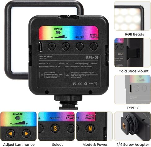 TARION RGB LED Video Light: Little Camera Light Compact Pocket Output Lighting 2500K-7000K Colorful Photography Light Kit for Video Call, Selfie, Portrait, Macro Work, Vlogging, Live Streaming(RPL-01) in Kuwait