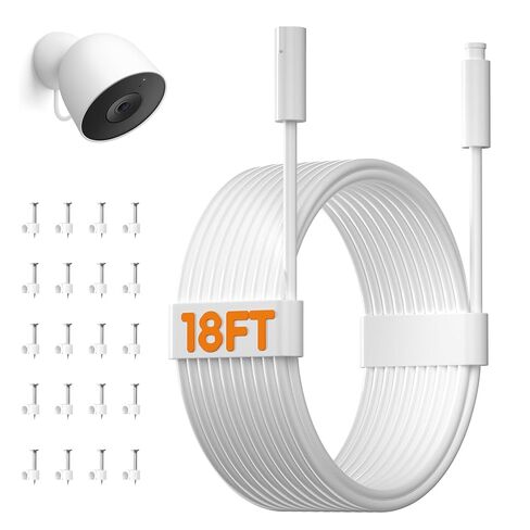 1 Pack Power Cable for Google Nest Cam Outdoor(Wired, 2nd Gen) | 18FT/5.5M Weatherproof Charging Cable(without adapter),Works with Google Home - 2025 Model - Snow|5V 2A Outdoor Charger Cable in Kuwait