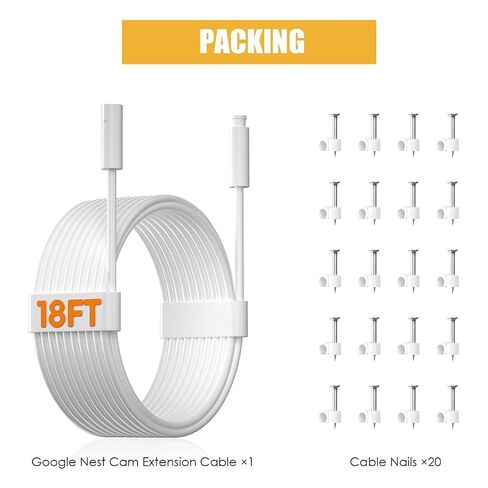 1 Pack Power Cable for Google Nest Cam Outdoor(Wired, 2nd Gen) | 18FT/5.5M Weatherproof Charging Cable(without adapter),Works with Google Home - 2025 Model - Snow|5V 2A Outdoor Charger Cable in Kuwait