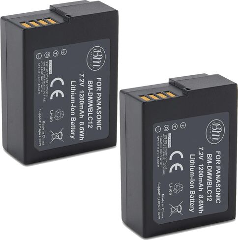 BM Premium 2 Pack of High Capacity DMW-BLC12 Batteries for Panasonic Lumix DC-FZ1000 II DC-G97 DC-G95 DMC-G85 DMC-GH2 DMC-G5 DMC-G6K DMC-G7 DMC-GX8 DMC-FZ200 DMC-FZ300 DMC-FZ1000 DMC-FZ2500 Cameras in Kuwait