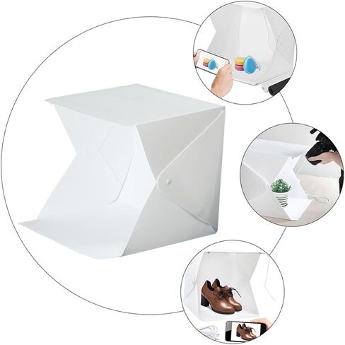 Homoyoyo 20cm Mini Folding Photo Light Tent with LED Strips, Portable Photography Light Box Kit with 4 Color Backdrops for Product Shooting and Studio Use in Kuwait