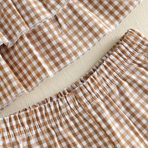 PUHHAPIEY Toddler Baby Girls Summer Outfit Gingham Ruffle Tank Shirt Short | 6 12 18 24 Month 2T 3T Girl Clothes, Sleeveless Ruffle Dress Top + Short Set, Gingham Outfit, Soft and Breathable, Cute in Kuwait