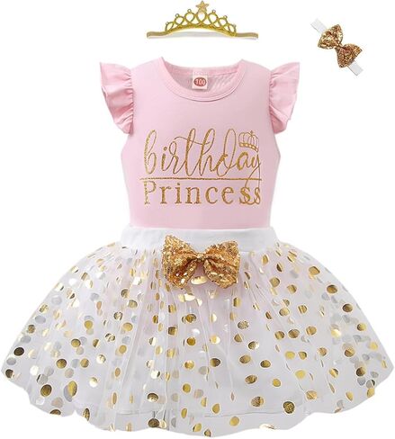 Toddler Kids Baby Girls Birthday Princess Outfits Dress Vest Tank Top Dot Mesh Tutu Skirt in Kuwait