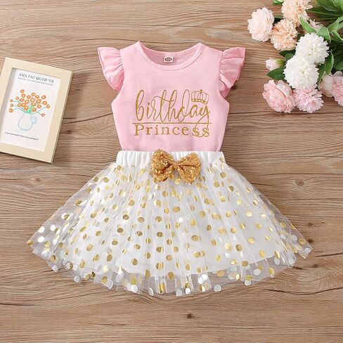 Toddler Kids Baby Girls Birthday Princess Outfits Dress Vest Tank Top Dot Mesh Tutu Skirt in Kuwait