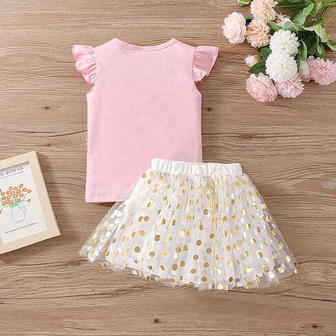 Toddler Kids Baby Girls Birthday Princess Outfits Dress Vest Tank Top Dot Mesh Tutu Skirt in Kuwait