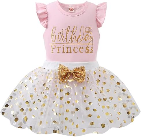 Toddler Kids Baby Girls Birthday Princess Outfits Dress Vest Tank Top Dot Mesh Tutu Skirt in Kuwait