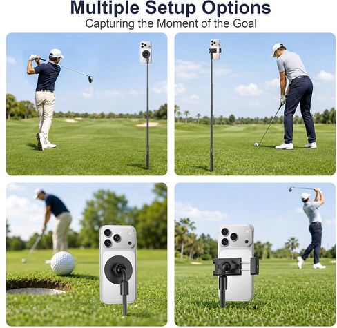 Golf Monopod, Magnetic Phone Stand for Golf Swing Recording | 53.5" phone holder for iPhone/Android, with clamp, MagSafe/metal ring, action camera mount, 1/4"-20 screw, spike, carry bag in Kuwait