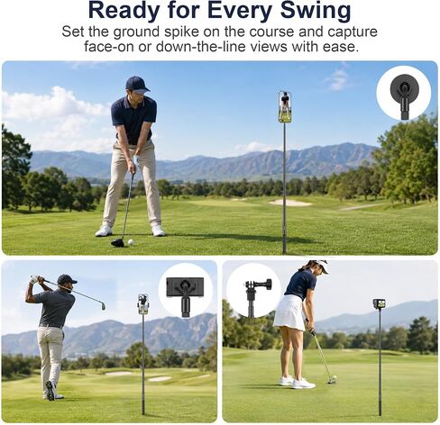 Golf Monopod, Magnetic Phone Stand for Golf Swing Recording | 53.5" phone holder for iPhone/Android, with clamp, MagSafe/metal ring, action camera mount, 1/4"-20 screw, spike, carry bag in Kuwait