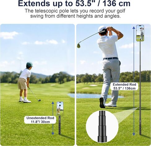 Golf Monopod, Magnetic Phone Stand for Golf Swing Recording | 53.5" phone holder for iPhone/Android, with clamp, MagSafe/metal ring, action camera mount, 1/4"-20 screw, spike, carry bag in Kuwait