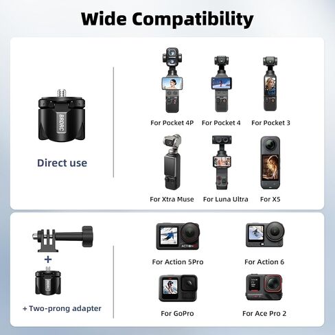 Pocket 3 4 Mini Tripod for Xtra Muse, Magnetic Base Mount Desktop Stand for Insta360 Luna Ultra X5 X4 X3, for DJI Osmo Pocket 3 4 4P Creator Combo Action 6 5 Pro 4, for Xtra Muse Accessories in Kuwait