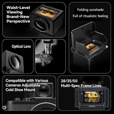Optical Waist Level Viewfinder, Camera External Optical Viewfinder, Adjustable Cold Shoe Mount & Compatible with Various Cameras in Kuwait