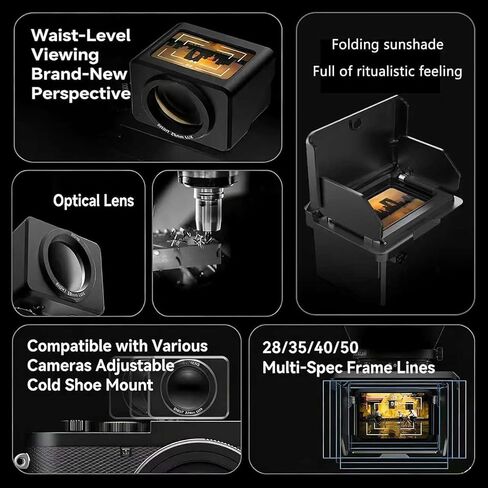 Optical Waist Level Viewfinder, 28mm External Camera Viewfinder, with 35/50 Frame Lines, Detachable Anti-Glare Hood, Precise Framing in Street & Low-Angle Shooting in Kuwait