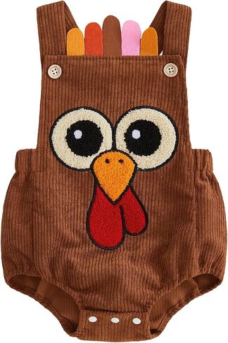 Baby Girl Boy Thanksgiving Outfit Turkey Embroidery Corduroy Romper 0-18M in Kuwait