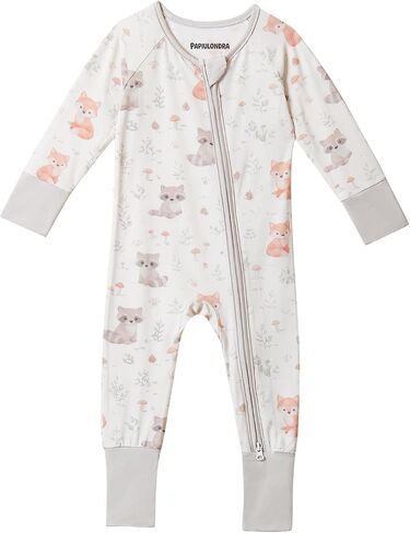 Baby Pajamas for Boys and Girls Viscose from Bamboo Footie 0-6M | 2-Way Zipper, Convertible Foldover Feet with Non-Slip Grips, Foldover Mittens, Soft Breathable All-Season Comfort for Babies in Kuwait