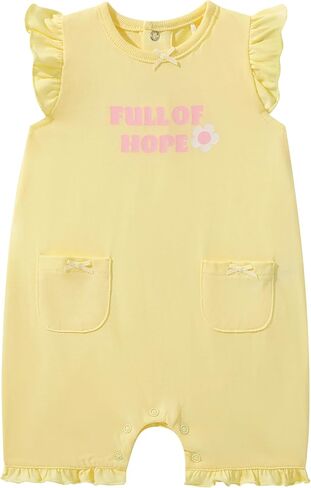 TRND O&X Baby Girl 2-Pack Cotton Rompers, Ruffle Sleeve Sleeveless Outfit, Soft Cotton Summer Clothes with Cute Prints in Kuwait