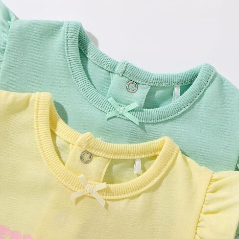 TRND O&X Baby Girl 2-Pack Cotton Rompers, Ruffle Sleeve Sleeveless Outfit, Soft Cotton Summer Clothes with Cute Prints in Kuwait