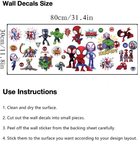 Superhero Wall Decals, Peel and Stick Removable Wall Stickers for Bedroom Party Decor, 80×30cm Comic Hero Wall Art Decorations in Kuwait