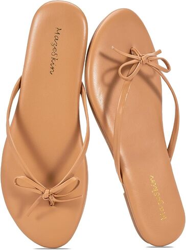 mazeskin Womens Bow Flip Flops Memory Foam Thong Sandals | Vegan Leather Cushioned Summer Cute Flat Slim Slide Non Slip Dressy Shoes for Casual Beach Vacation in Saudi Arabia