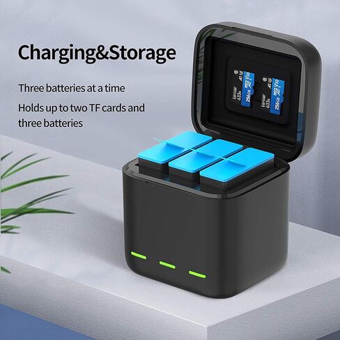 REYGEAK Battery Charger Kit for GoPro Hero 12 11 10 9 Black, Portable Charger 3-Channel Battery Charging + 2 Pack Battery for Go Pro 12 11 10 9 Original Batteries Accessories in Kuwait