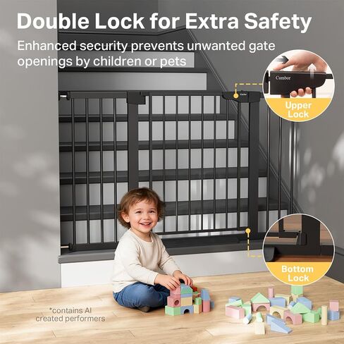 Cumbor 2-Pack 29.7-51.5 in Extra Wide Baby Gate for Stairs, Dog Gate Black | Auto Close & Double Lock for Doorways, One-Hand Open Child Gate for Toddler & Pets Indoor, Pressure or Hardware Mounted in Kuwait