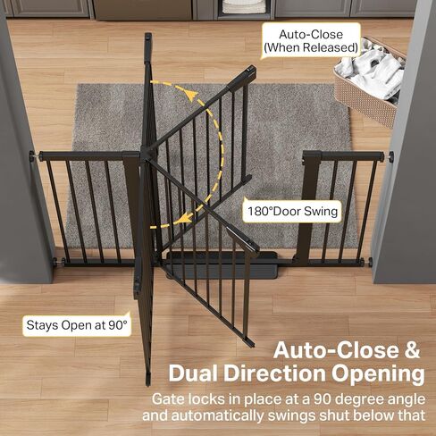 Cumbor 2-Pack 29.7-51.5 in Extra Wide Baby Gate for Stairs, Dog Gate Black | Auto Close & Double Lock for Doorways, One-Hand Open Child Gate for Toddler & Pets Indoor, Pressure or Hardware Mounted in Kuwait