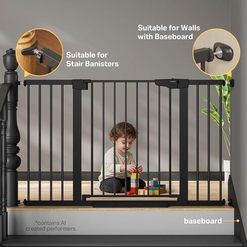 Cumbor 2-Pack 29.7-51.5 in Extra Wide Baby Gate for Stairs, Dog Gate Black | Auto Close & Double Lock for Doorways, One-Hand Open Child Gate for Toddler & Pets Indoor, Pressure or Hardware Mounted in Kuwait