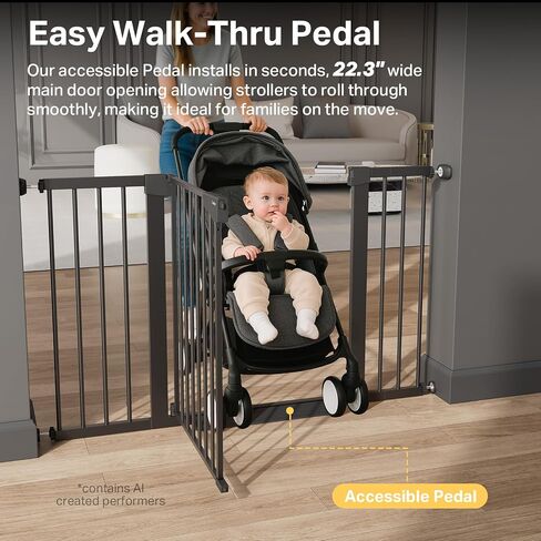 Cumbor 2-Pack 29.7-51.5 in Extra Wide Baby Gate for Stairs, Dog Gate Black | Auto Close & Double Lock for Doorways, One-Hand Open Child Gate for Toddler & Pets Indoor, Pressure or Hardware Mounted in Kuwait