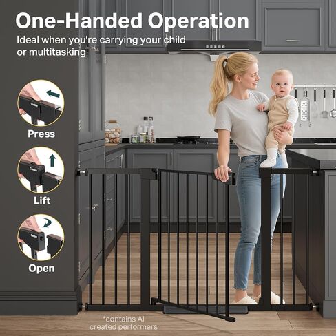 Cumbor 2-Pack 29.7-51.5 in Extra Wide Baby Gate for Stairs, Dog Gate Black | Auto Close & Double Lock for Doorways, One-Hand Open Child Gate for Toddler & Pets Indoor, Pressure or Hardware Mounted in Kuwait