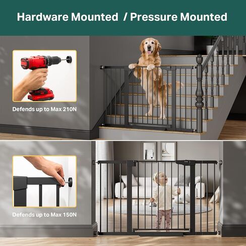 Cumbor 2-Pack 29.7-51.5 in Extra Wide Baby Gate for Stairs, Dog Gate Black | Auto Close & Double Lock for Doorways, One-Hand Open Child Gate for Toddler & Pets Indoor, Pressure or Hardware Mounted in Kuwait