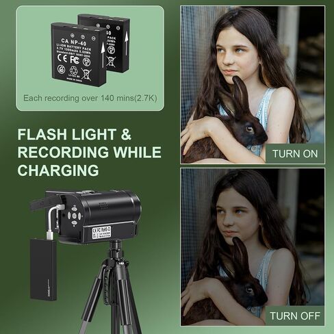 2.7K Video Camera QHD 56MP Camcorder 16X Digital Zoom | Vlogging Cameras for YouTube 270 Degree Rotation Screen Camcorders Webcam with 16G SD Card and 2 Batteries in Kuwait
