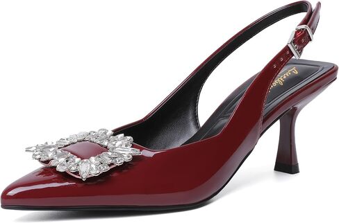 Womens Slingback Kitten Heels with Rhinestone Pointed Toe | shinny, low heels, sparkly heels, party, wedding, cocktail, closed toe, sexy, patent leather, heeled pumps, dress shoes in Kuwait