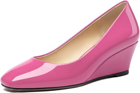 KUOARN Wedge Heels for Women Comfortable 2 Inch Low Heel Dress Shoes Pumps | Wedge Shoes for Women Square Toe Dress Shoes Slip On Short Heels Closed Toe Wedges for Work Office Wedding Party Evening in Kuwait
