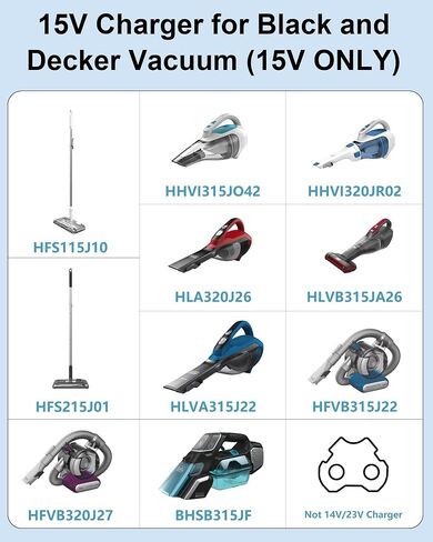 VHBW 15V Charger for Black and Decker S003AQU1500015 90627870 90629039 | 15V150mA Vacuum Power Cord for Black & Decker HHVI315JO42 HFVB315J22 HHVI320JR02 HFVB320J27 Power Supply-6FT in Kuwait