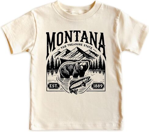 Montana Toddler Shirt, Bear and Mountain Kids Tee, Nature Wildlife Shirt, Camping Adventure Tee Boys Girls in Kuwait