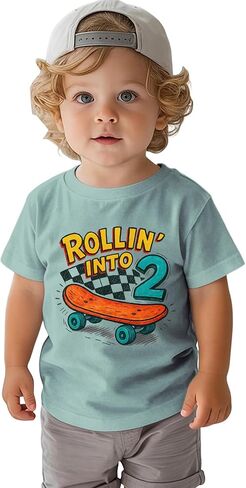 2nd Boys Birthday Shirts Rollin' INTO 2 T-Shirt Skateboard Two Birthday Outfits 2 Years Old Tees Gifts Party Tops in Kuwait