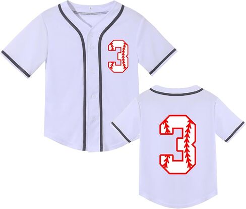 Mowbeat Toddler Baseball Jersey Kids 3 Year Old Birthday Shirt Boy 3rd Birthday Short Sleeve Button T Shirts in Kuwait