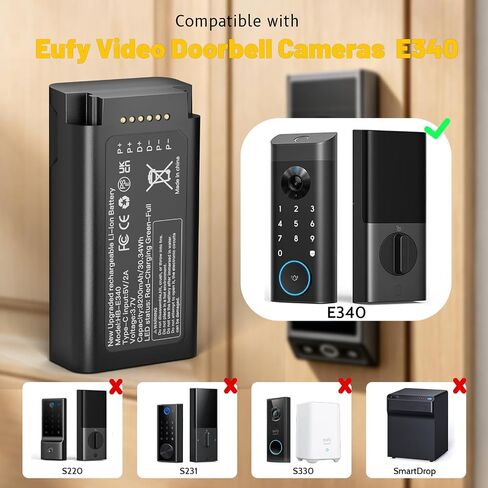 2 Pack 2026 Upgraded 8200mAh E340 Battery Compatible with eufy Video Doorbell E340, High Capacity Replacement Backup Battery with Type-C Charge Cable in Kuwait